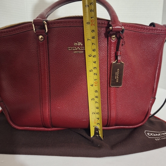 Coach Central Pebble Leather Satchel Red Maroon Medium Sized Crossbody Purse EUC - Picture 17 of 17